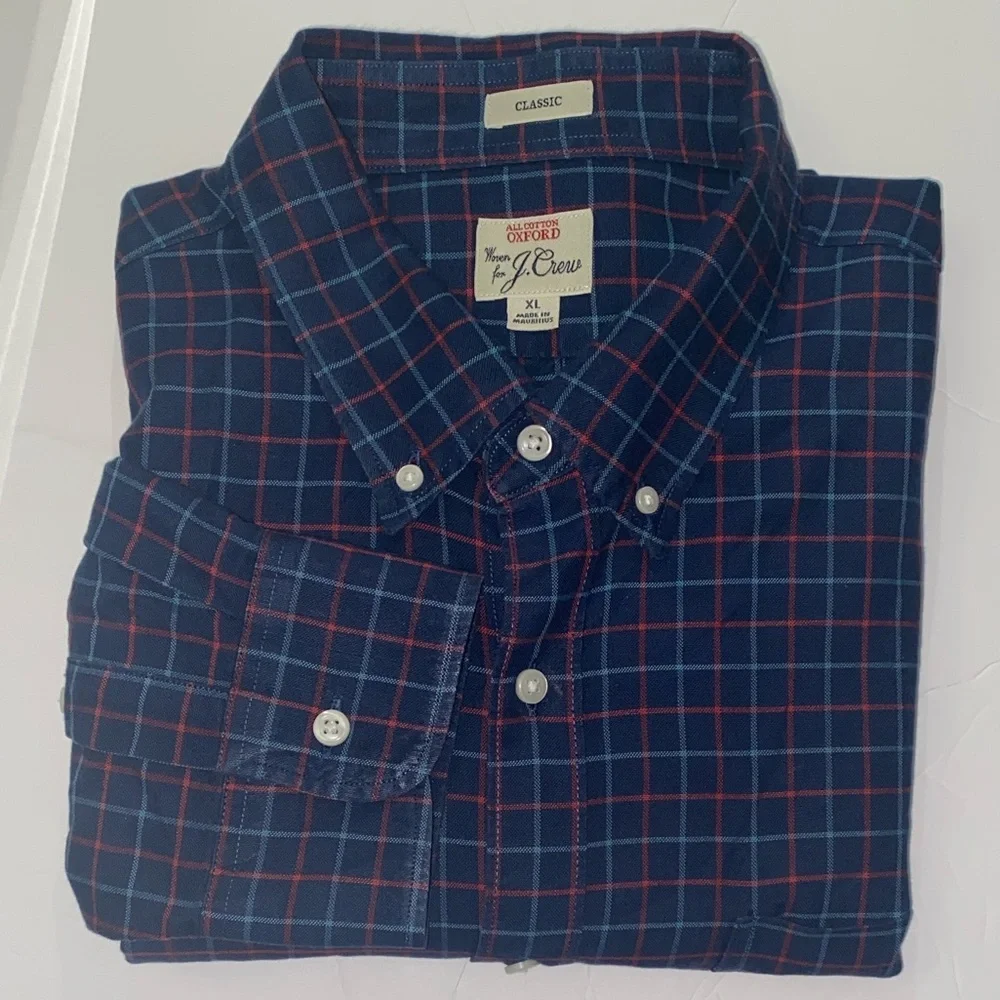 J. Crew Men's Oxford Red and Blue Plaid Shirt $128